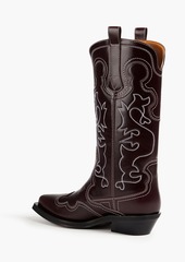 GANNI - Embroidered leather western boots - Burgundy - EU 40