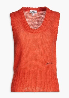GANNI - Embroidered mohair-blend vest - Orange - M