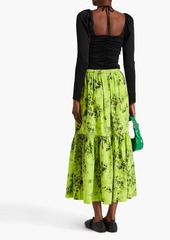 GANNI - Floral-print cotton-poplin midi skirt - Green - DE 32