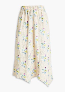 GANNI - Floral-print crinkled-satin midi skirt - Yellow - DE 34