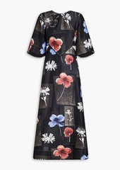 GANNI - Floral-print linen and silk-blend midi dress - Black - DE 32
