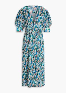 GANNI - Floral-print plissé-georgette midi dress - Multicolor - DE 40