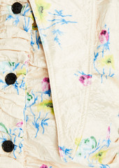 GANNI - Floral-print ruched crinkled-satin shirt - White - DE 32
