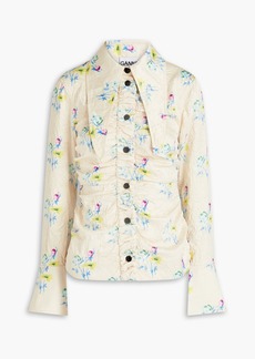GANNI - Floral-print ruched crinkled-satin shirt - Neutral - DE 32