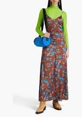 GANNI - Floral-print stretch-silk satin maxi slip dress - Brown - DE 36