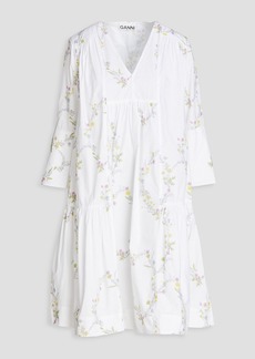GANNI - Gathered floral-print cotton dress - White - DE 48