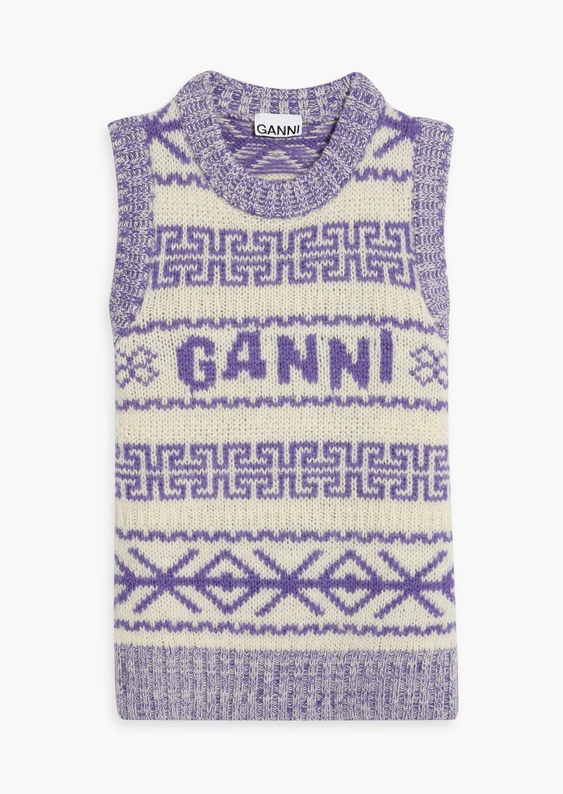 GANNI - Jacquard-knit wool vest - Purple - S