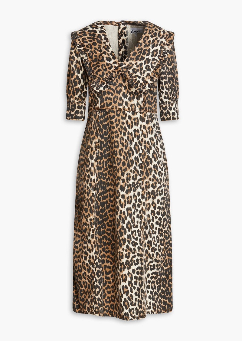 GANNI - Leopard-print denim midi dress - Animal print - DE 32