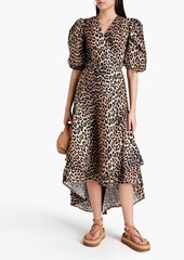 GANNI - Layered leopard-print cotton-poplin midi wrap dress - Animal print - DE 32