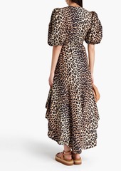 GANNI - Layered leopard-print cotton-poplin midi wrap dress - Animal print - DE 32