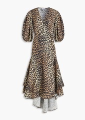 GANNI - Layered leopard-print cotton-poplin midi wrap dress - Animal print - DE 32