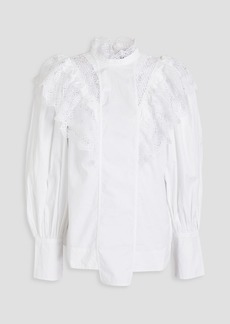 GANNI - Macramé-trimmed cotton-poplin blouse - White - DE 42