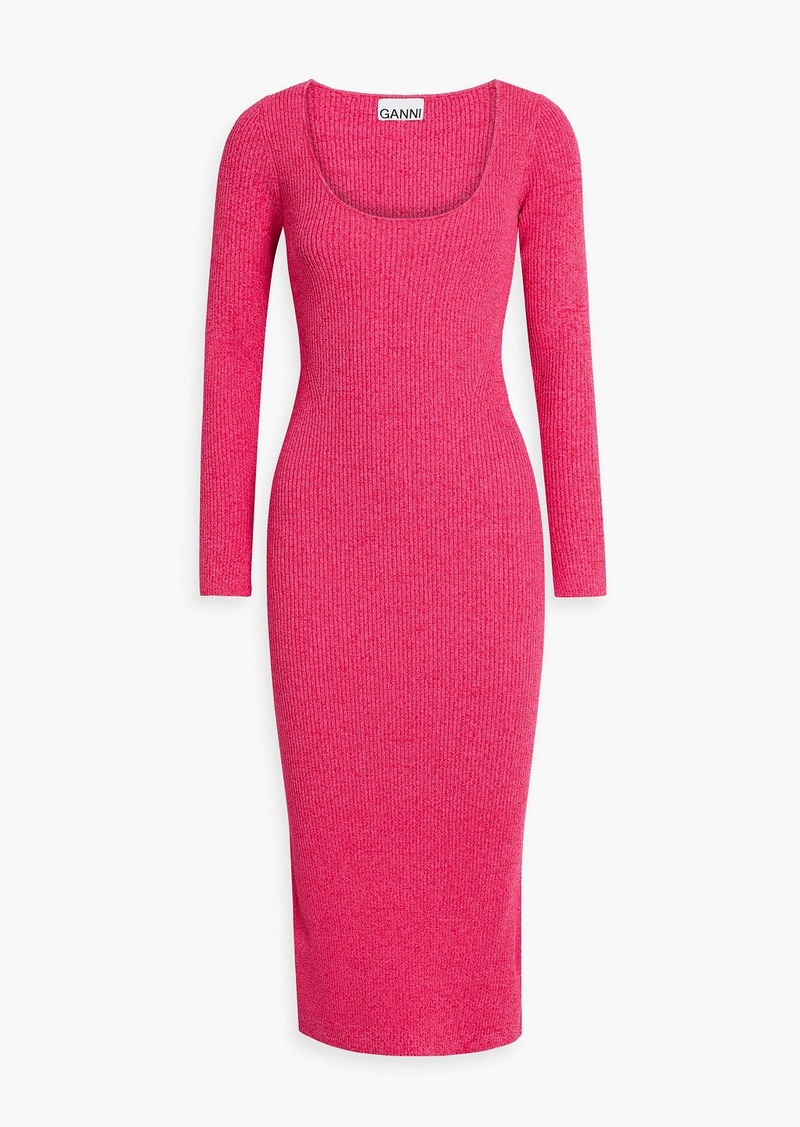 GANNI - Marled ribbed-knit midi dress - Pink - M