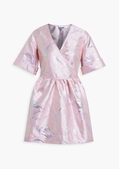 GANNI - Metallic gathered jacquard mini wrap dress - Pink - S/M