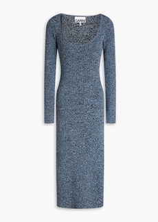 GANNI - Mélange ribbed-knit midi dress - Blue - XS