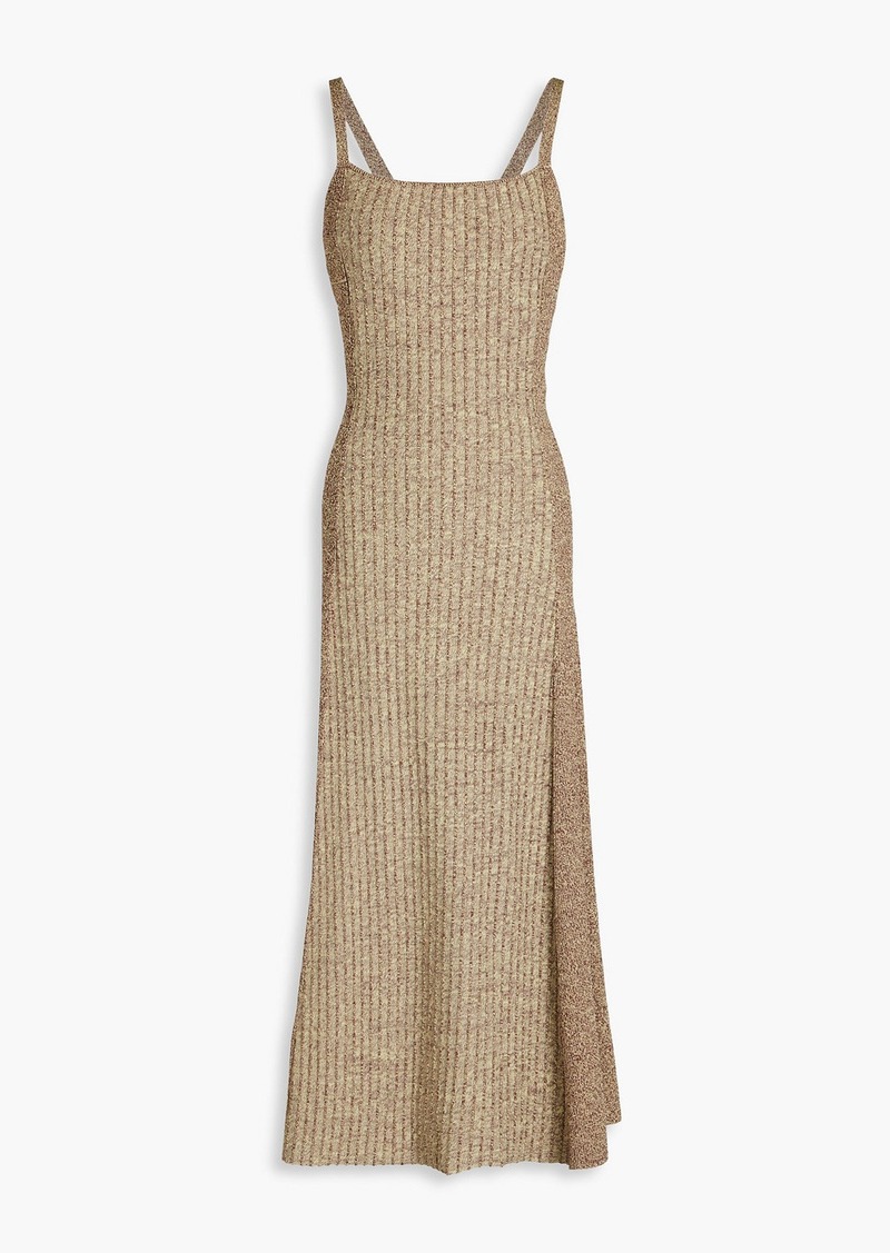 GANNI - Open-back ribbed-knit midi dress - Brown - L