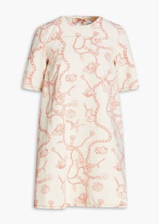 GANNI - Printed denim mini dress - White - DE 32