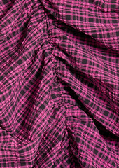 GANNI - Ruched checked seersucker midi shirt dress - Pink - DE 48