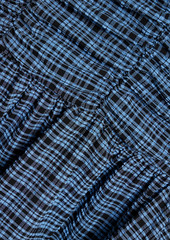 GANNI - Ruched checked stretch-seersucker mini dress - Blue - DE 36