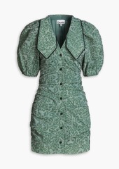 GANNI - Ruched cloqué-organza mini dress - Green - DE 34