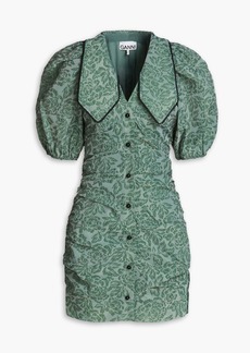 GANNI - Ruched cloqué-organza mini dress - Green - DE 44