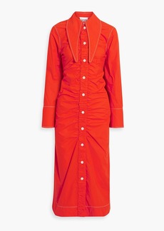 GANNI - Ruched cotton-poplin midi shirt dress - Red - DE 32