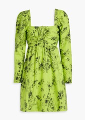 GANNI - Ruched floral-print cotton-poplin mini dress - Green - DE 34