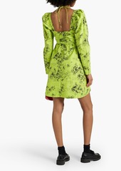 GANNI - Ruched floral-print cotton-poplin mini dress - Green - DE 34