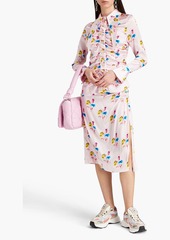 GANNI - Ruched floral-print silk-blend satin midi wrap skirt - Pink - DE 32