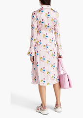GANNI - Ruched floral-print silk-blend satin midi wrap skirt - Pink - DE 32