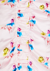 GANNI - Ruched floral-print stretch-silk satin midi dress - Pink - DE 32