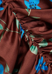 GANNI - Ruched floral-print stretch-silk satin mini dress - Brown - DE 32