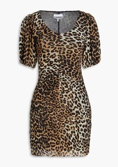 GANNI - Ruched leopard-print stretch-mesh mini dress - Animal print - DE 32