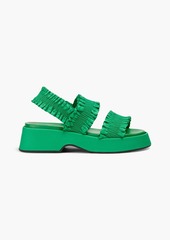 GANNI - Ruched satin platform slingback sandals - Green - EU 41