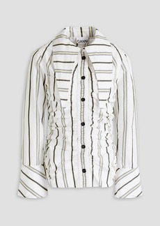 GANNI - Ruched striped cotton-poplin shirt - White - DE 32