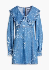 GANNI - Ruffled bleached denim mini dress - Blue - DE 40