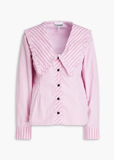GANNI - Ruffled striped cotton-poplin blouse - Pink - DE 38