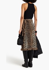 GANNI - Ruffled leopard-print stretch-mesh midi wrap skirt - Animal print - DE 42