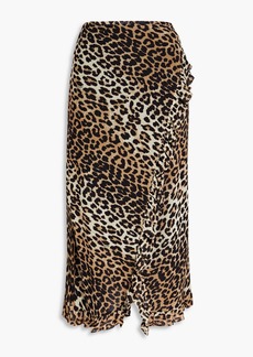GANNI - Ruffled leopard-print stretch-mesh midi wrap skirt - Animal print - DE 38