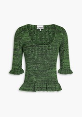 GANNI - Ruffled marled ribbed-knit top - Green - XS
