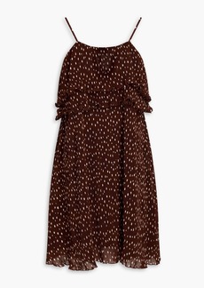 GANNI - Ruffled polka-dot plissé-georgette mini dress - Brown - DE 40