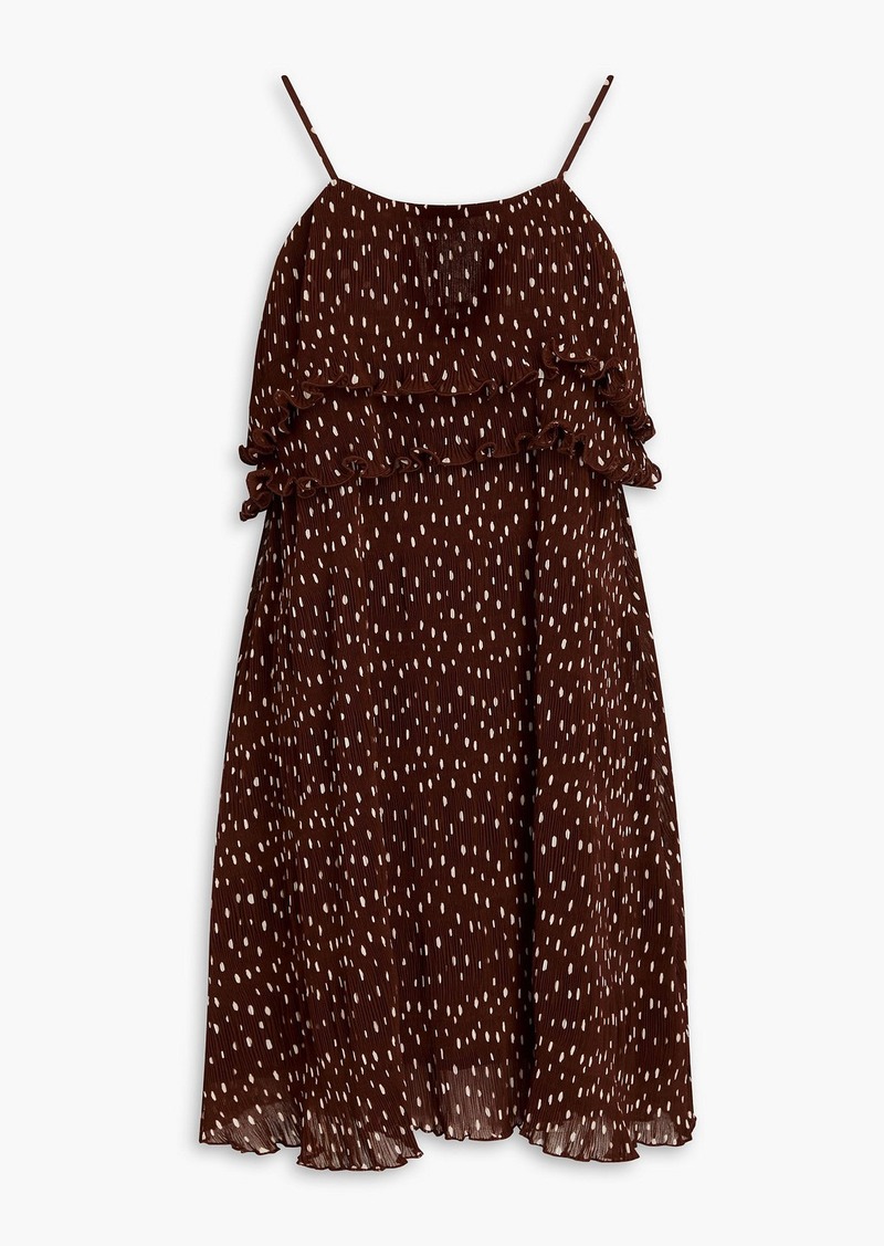 GANNI - Ruffled polka-dot plissé-georgette mini dress - Brown - DE 38