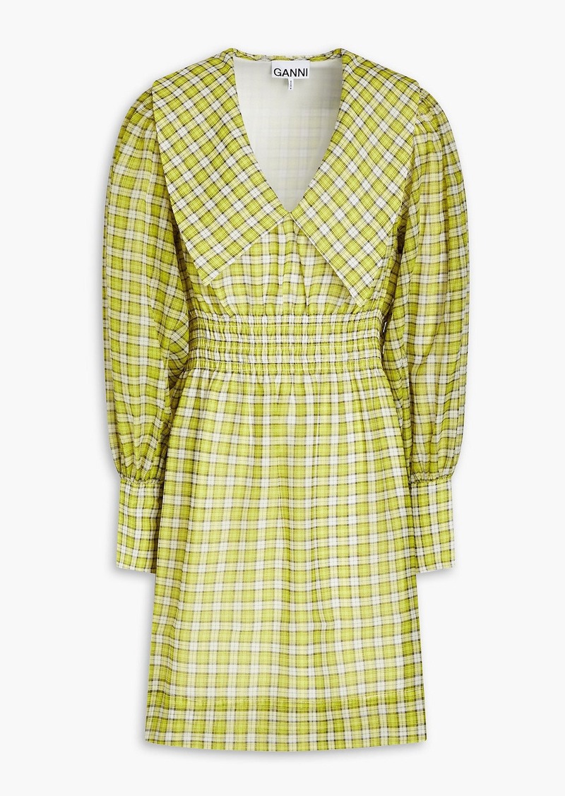 GANNI - Shirred checked woven mini dress - Yellow - DE 40