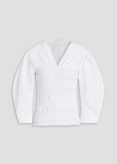 GANNI - Shirred cotton-poplin blouse - White - DE 42