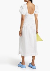 GANNI - Shirred cotton-poplin midi dress - White - DE 42