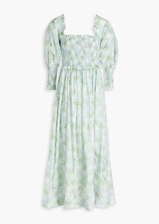 GANNI - Shirred floral-print cotton and silk-blend maxi dress - Blue - DE 36