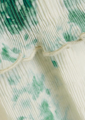 GANNI - Shirred printed plissé-chiffon midi dress - Green - DE 44