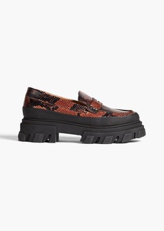 GANNI - Snake-effect leather platform loafers - Brown - EU 36