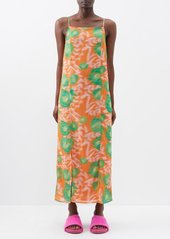 Ganni - Square-neckline Printed Maxi Dress - Womens - Orange