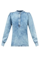 Ganni - Stand-collar Organic Cotton-blend Denim Shirt - Womens - Light Denim